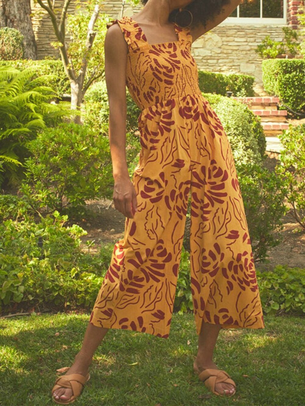 The Odells Jane Cotton Jumpsuit in Zest Multi Yellow Maroon Size S